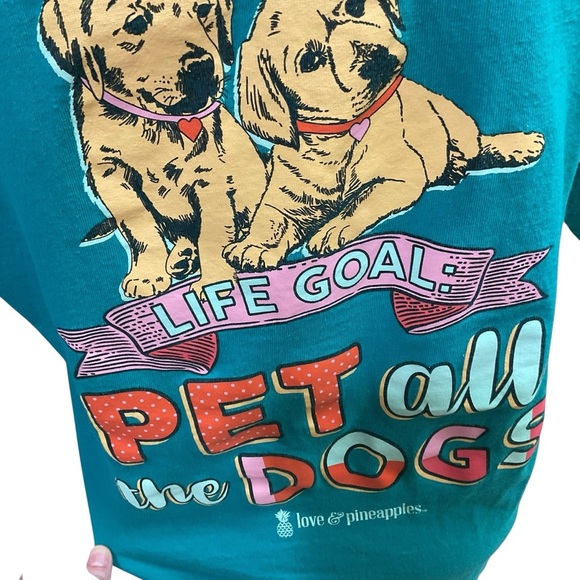 Love & Pineapples Women's M Medium Crewneck T-Shirt "Pet all the Dogs" Turquoise - Picture 6 of 7